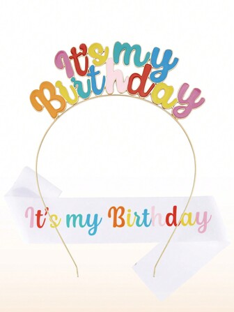 2 件生日腰带生日女孩头饰套装生日皇冠头饰生日女孩腰带生日皇冠女孩生日快乐装饰品女孩生日礼物