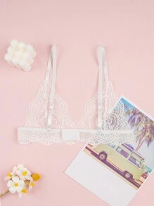 MLeyhoice 1pc White Lace Soft Lining Underwire Bra, Lingerie - White - View 5