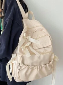 Simple Large Capacity Backpack With Bow Decor, Fashion Style