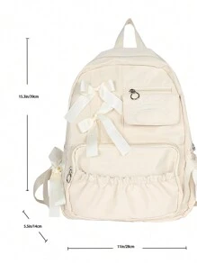 Simple Large Capacity Backpack With Bow Decor, Fashion Style
