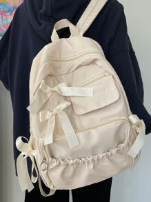 Simple Large Capacity Backpack With Bow Decor, Fashion Style