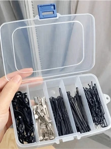 Hair Clip Storage Box (13.9 * 8.9) With 5 Compartments For Beauty, Makeup, And Hairdressing Tools. Leather Strap Clip And Grid Accessory Small Box Hair Clips Makeup Organizer