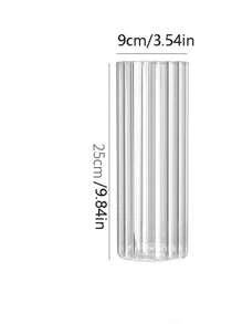 1pc Transparent Striped Glass Vase, Nordic Style Luxurious Home Decor Vase For Office, Bedroom, Bathroom, Hydroponics, Living Room Floral Arrangement - Clear - View 10