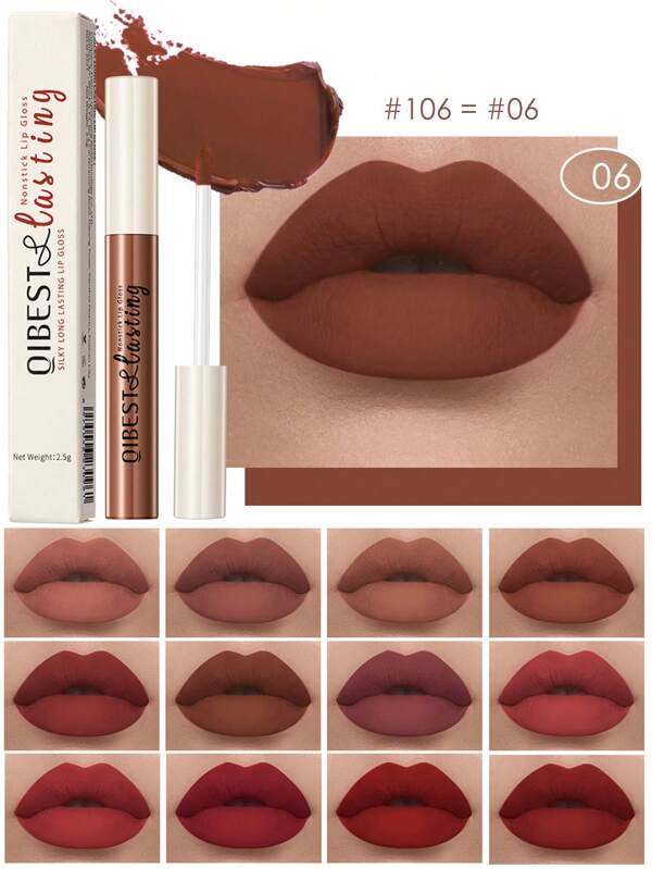 Labial líquido mate de terciopelo, brillo de labios nude impermeable durante 24 horas, de larga duración y secado rápido, no pegajoso, lápiz labial negro con tonos fríos