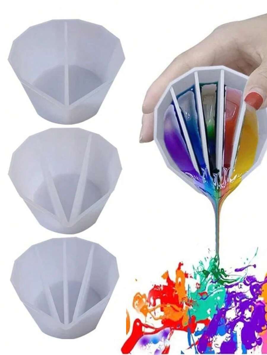 Cốc chia đôi bằng silicon, 4 cốc trộn nhựa dày và có thể tái sử dụng với 2-5 kênh, dụng cụ chia sơn, nghệ thuật chất lỏng cho đồ thủ công bằng nhựa, đổ sơn acrylic, vẽ, - Khuôn silicon - Xem 1