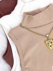 Casual High Neck Tank Top - Màu be - Xem 2