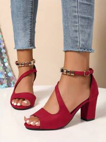 Women's Chain Decor Backless High Heel Shoes, Fashionable Square Toe Slip-On