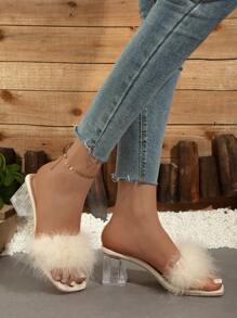 A Pair Of Teens' Sandals, High Heels, Princess Shoes, Medium And Large Shoes,Small Heels, Flower Dance Shoes, 2024 Summer New Item - Beige - View 3