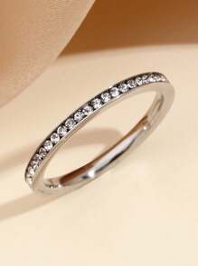 1pc Stainless Steel Fashionable And Simple Style Women's Gold And Silver Full Circle Diamond Ring, Suitable For Women To Wear Daily Or Give As A Gift - Multicolor - View 12