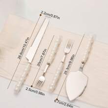 陶瓷珍珠柄不锈钢蛋糕切割服务套装 - 优质蛋糕抹刀、蛋糕铲、结婚刀、披萨刀、甜点叉 银色/金色/黑色 带礼盒