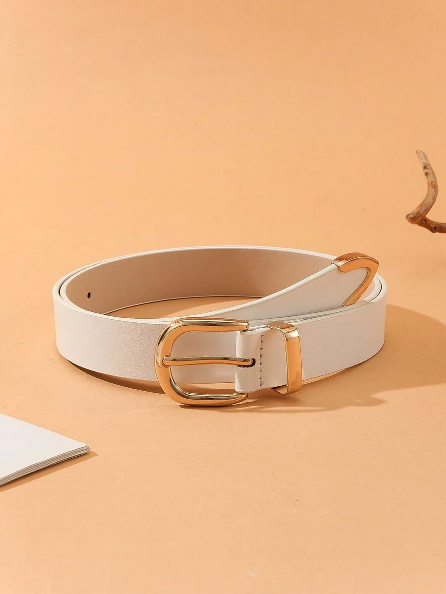 1pc Fashionable 3-In-1 Gold Color Buckle Waist Belt For Dress, Jeans Summer, School Fall, Autumn, Halloween - White - View 1