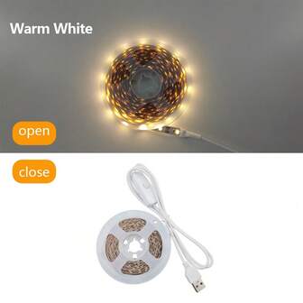 3.28 pies (1 rollo) ~ 32.8 pies (2 rollos) Tira de luces LED, luz LED blanca/blanca cálida de 5V con botón de encendido/apagado, tira de luz flexible USB, iluminación LED para decoración del hogar, utilizada para fondo de TV, dormitorio, armario, cocina, gabinete, iluminación DIY