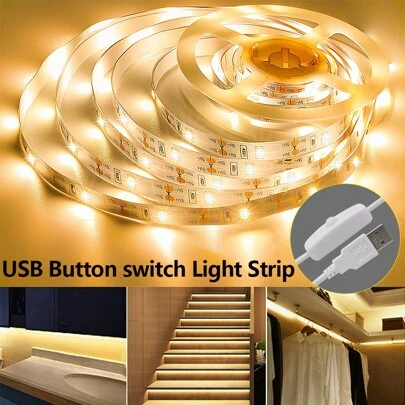 3.28 pies (1 rollo) ~ 32.8 pies (2 rollos) Tira de luces LED, luz LED blanca/blanca cálida de 5V con botón de encendido/apagado, tira de luz flexible USB, iluminación LED para decoración del hogar, utilizada para fondo de TV, dormitorio, armario, cocina, gabinete, iluminación DIY