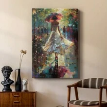 WOMEN-CCCXLIX -Premium Gallery Wrapped Canvas  - Ready To Hang 1pc Wooden Framed Wall Art, Beautiful Lady , Beautiful Woman Walking With Hints Of Pink And White Colors Wrapped Canvas Prints Poster, Hanging Hardware Included, Birthday Party Decor, Mother's Day New Year Easter Gift, Home Living Room Office Wall Decor, Perfect Gift And Home Decoration And Room Decor