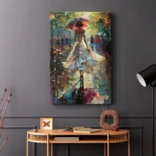 WOMEN-CCCXLIX -Premium Gallery Wrapped Canvas  - Ready To Hang 1pc Wooden Framed Wall Art, Beautiful Lady , Beautiful Woman Walking With Hints Of Pink And White Colors Wrapped Canvas Prints Poster, Hanging Hardware Included, Birthday Party Decor, Mother's Day New Year Easter Gift, Home Living Room Office Wall Decor, Perfect Gift And Home Decoration And Room Decor