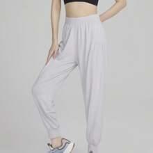 SLOLI Loose Fit Quick Dry Yoga Jogger Pants For Women - Light Grey - View 2