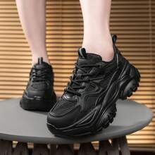 Zapatos deportivos para mujer, antideslizantes, ligeros, gruesos y casuales, zapatillas beige/negras con suela pesada - Beis - Ver 2