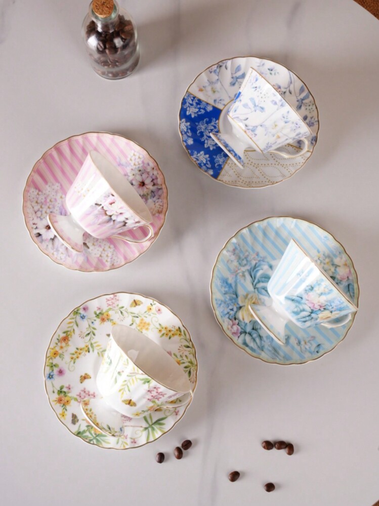 1pc Ceramic Coffee Mug, Simplicity Fragmented Flowers Coffee Cup Plate Set, Milk, Tea Reusable Ceramic  For Family Cup, Perfect For Restaurants, Living Rooms, Cafes, Parties - Multicolor - View 1