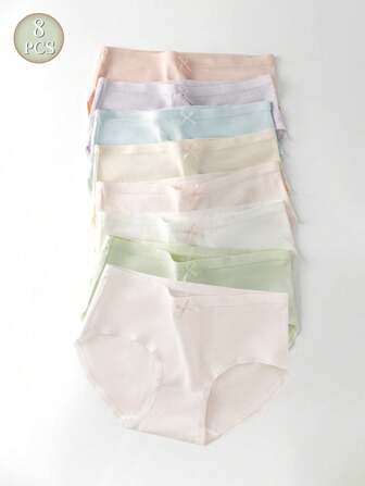 少女 8 件装纯色蝴蝶结装饰内衣内裤