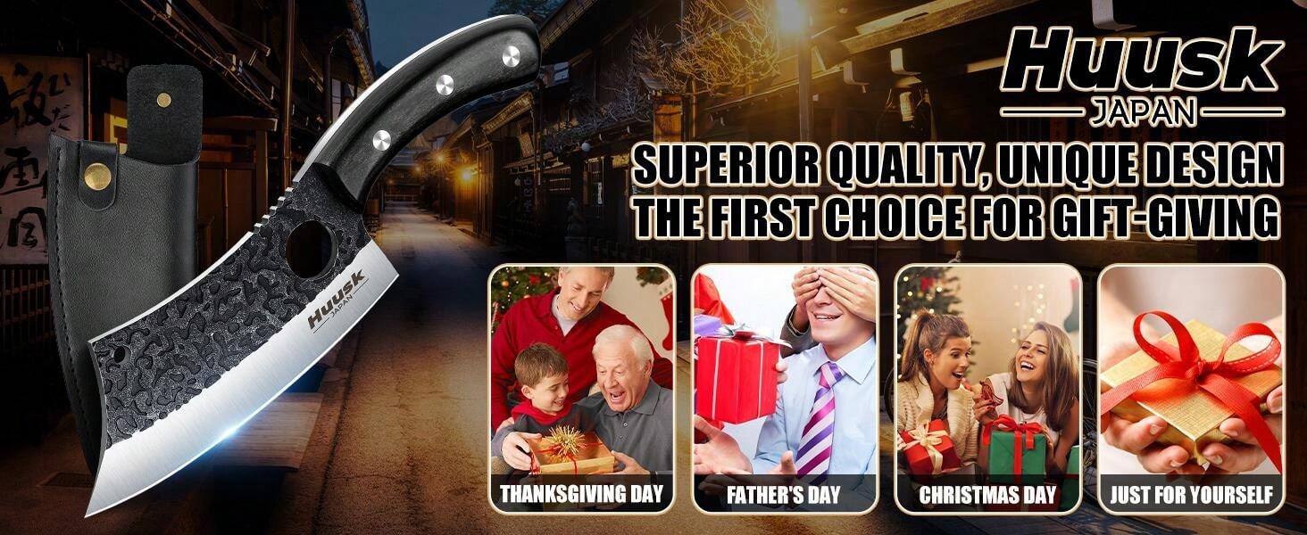 Huusk Knives Japan, Hand Meat Cleaver Knife With Sheath, High