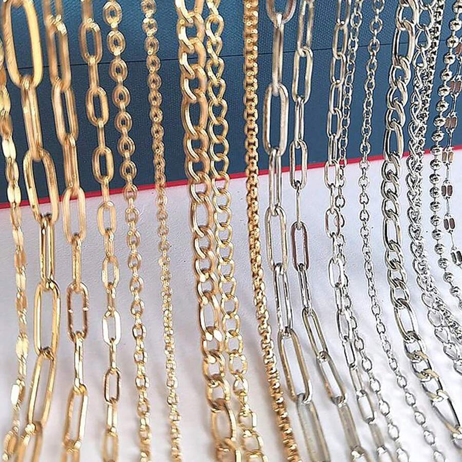 200cm Cadenas de acero inoxidable para hacer joyas DIY collares pulseras accesorios sin decoloración, cadena dorada, cuentas de labios, cadena de cuentas, cadena de gafas accesorios