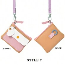 1pc Women's Cute Solid Heart-Shaped Chain Pendant PU Leather Colorblock Multi-Function Halter Pouch Zipper Card & Key Holder For Daily Travel Gift For Women Wallet Mini Wallet Purse Wallet Coin Wallet - Multicolor - View 18