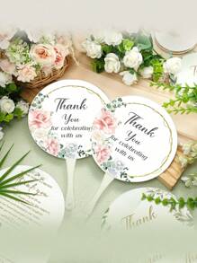 10pcs Wedding Hand Fans Bulk Plastic Handheld Wedding Favor Fans For Guests Thank You For Celebrating With Us Greenery Fan With Handle For Ceremony - White - View 7