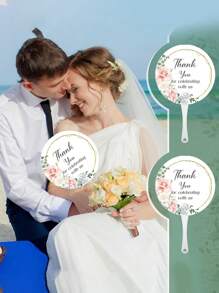 10pcs Wedding Hand Fans Bulk Plastic Handheld Wedding Favor Fans For Guests Thank You For Celebrating With Us Greenery Fan With Handle For Ceremony - White - View 6
