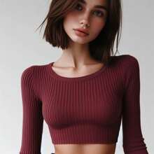 Women T-Shirts - 酒紅色 - 查看 2