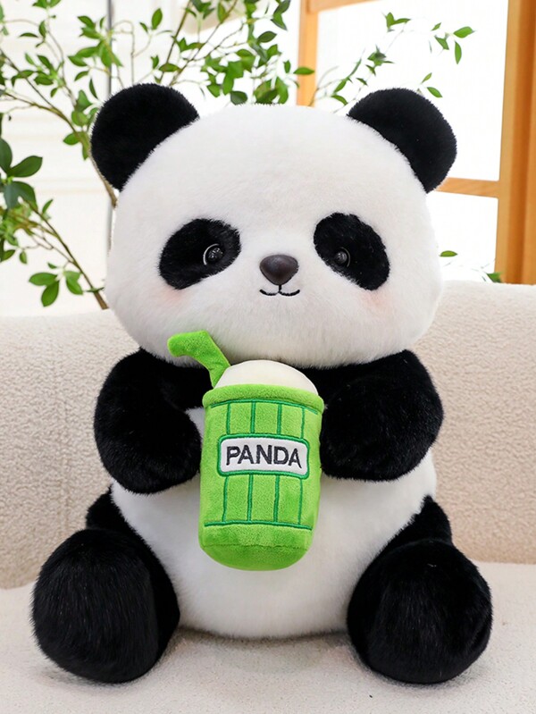 1pc Plush Panda Doll Soft Doll Stuffed Animal, Bubble Tea Panda Plush Doll, Home Decor Ornament, Squish-Mallow, Panda Gifts, Ternurines