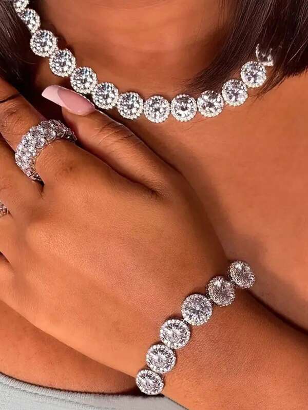 kuuioe 1pc Hiphop Round Rhinestone Fashionable Sparkling Unisex Chain Necklace, Party & Daily Wear Necklace & Bracelet