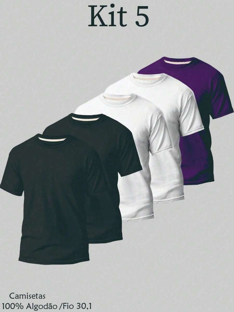 Kit 5 Camiseta Basica Lisa 100% Algodão Fio 30.1 Masculina Unissex Respiravel Custura Reforçada Envio Rapido!!