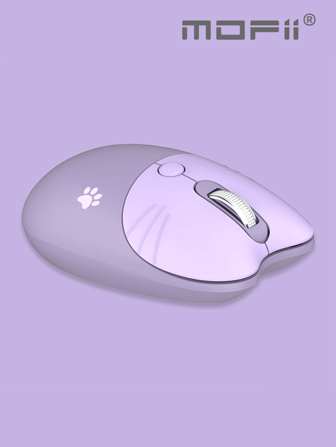 MOFII M3 無綫鼠標，具有輕巧可愛貓爪圖案和貓耳形狀，適用於 Windows、PC、筆記本電腦、台式機、紫色