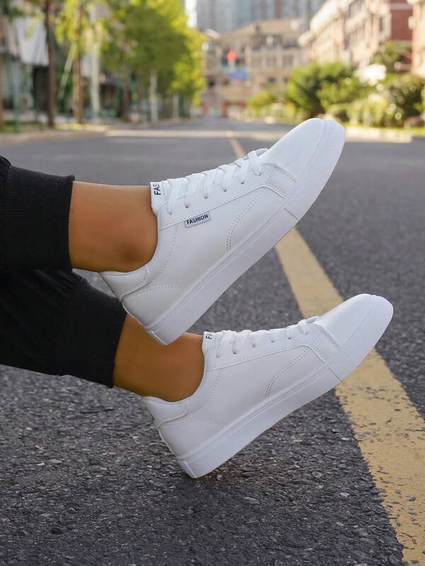 Men's Korean Style Sporty Casual Shoes White Fashionable Sneakers, All-Matching Flat-Bottomed Shoes For Students