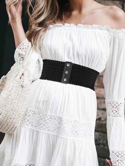 1 قطعة حزام خصر واسع أسود بطراز الرينيسانس للنساء، بسيط وقابل للتعديل، مناسب لحفلات الهالوين أو الارتداء اليومي