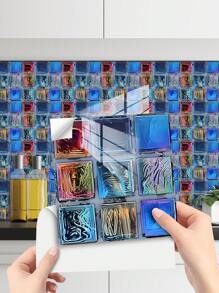 10pcs Colorful Mosaic Geometric Pattern Home Decoration PVC Imitation Ceramic Tile Wallpaper Wall Stickers, DIY Combination Self-Adhesive Wall Decor, Waterproof For Kitchen, Bathroom, Living Room, Bedroom, TV Background - Multicolor - View 2