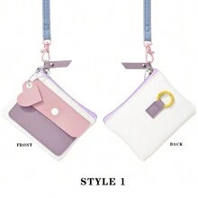 1pc Women's Cute Solid Heart-Shaped Chain Pendant PU Leather Colorblock Multi-Function Halter Pouch Zipper Card & Key Holder For Daily Travel Gift For Women Wallet Mini Wallet Purse Wallet Coin Wallet - Multicolor - View 15