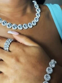 kuuioe 1pc Hiphop Round Rhinestone Fashionable Sparkling Unisex Chain Necklace, Party & Daily Wear Necklace & Bracelet