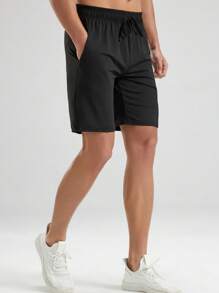 男士运动短裤健身跑步篮球训练徒步休闲宽松户外游泳百慕大短裤 - 黑色 - 查看 10