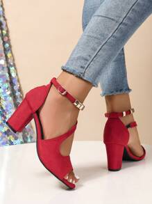 Women's Chain Decor Backless High Heel Shoes, Fashionable Square Toe Slip-On