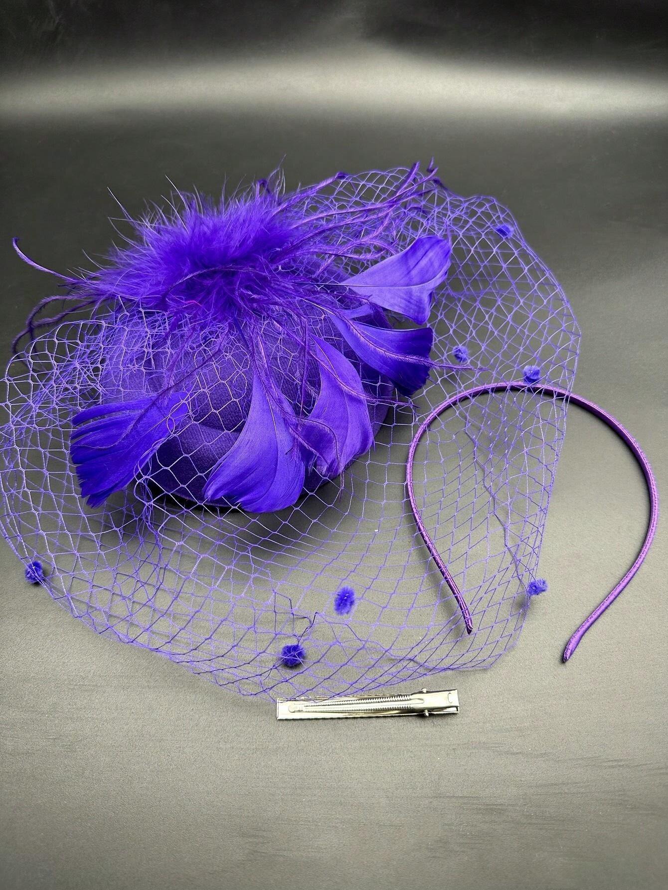 1 Piece Purple Fascinator Hats For Women 20s 50s Vintage Pillbox Hat
