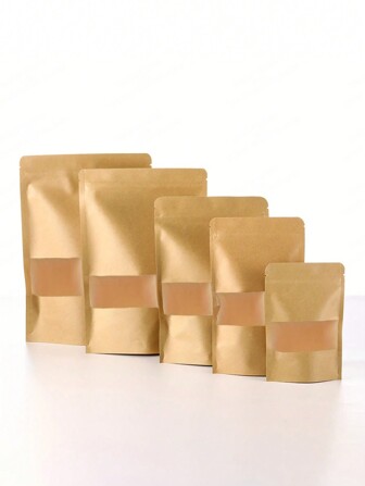 5/10/50pcs, Self-Standing Kraft Paper Bag With Open Window For Gifts Packaging And Small Business Supplies