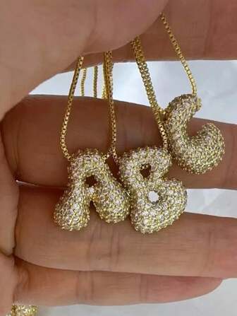 A-Z 锆石水晶字母吊坠项链，男女皆宜的朋克风字母项链，时尚不锈钢嘻哈饰品