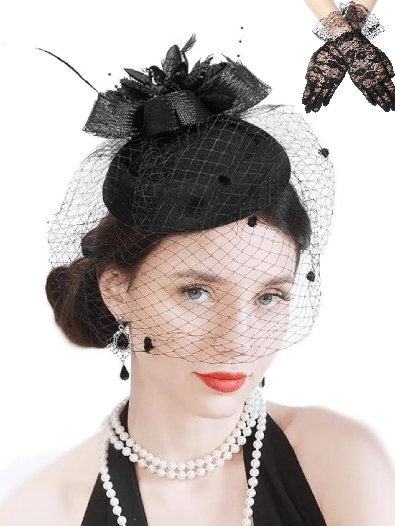 Fumwase Fascinator Anni '20 E '50 Con Velo In Rete – Cappellino Vintage Con Forcine, Per Donna, Bianco E Nero