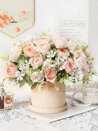 1 件人造黄玫瑰和牡丹花，适用于生日派对装饰、家居装饰