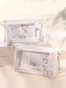 1 hộp đựng bút chì trong suốt, túi đựng bút, túi đựng đồ dùng văn phòng phẩm đánh dấu đa chức năng, túi đựng mỹ phẩm du lịch trong suốt, túi trong suốt, đồ dùng văn phòng và trường học đa năng cho người lớn, thanh thiếu niên, đồ dùng văn phòng, đồ dùng trở lại trường học - trắng - Xem 2