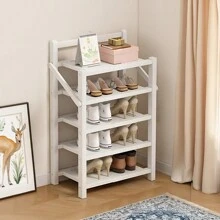 LIVINGANDHOME Living And Home Free Standing Foldable Shoe Storage,Bamboo Shoe Storage Rack Shoe Shelf,Home Door Shoe Shelf Organizer Rack,Installation-Free Multi-Layer Shoe Racks For Entryway, Corner,Closet, Hallway, Bedroom - White - View 3