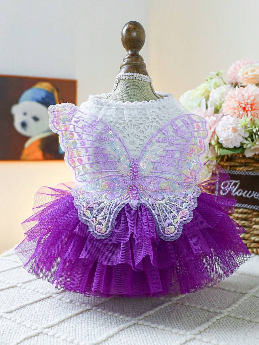 1pc Pet Dog Cat Princess Tulle Skirt Dress - Purple - Purple - View 1