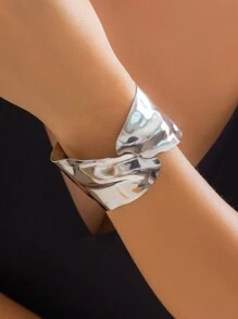 1pc Punk Rock Metal Wide Open Cuff Bracelet, Ladies Silver Color Fashion Jewelry, Wedding Party Gift, Daily Wear