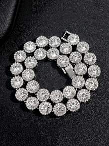 kuuioe 1pc Hiphop Round Rhinestone Fashionable Sparkling Unisex Chain Necklace, Party & Daily Wear Necklace & Bracelet